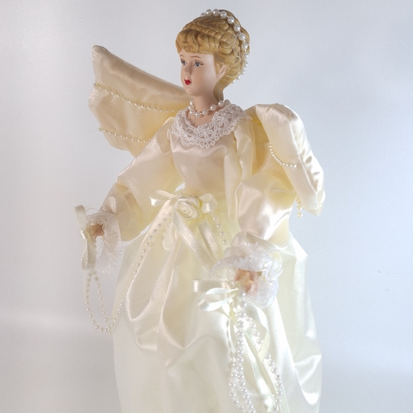 Vintage Porcelain Fabric Angel Tree Topper Holiday Christmas Decoration - Picture 9 of 9